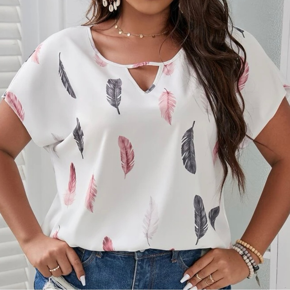 NWT White Feather Print Top
